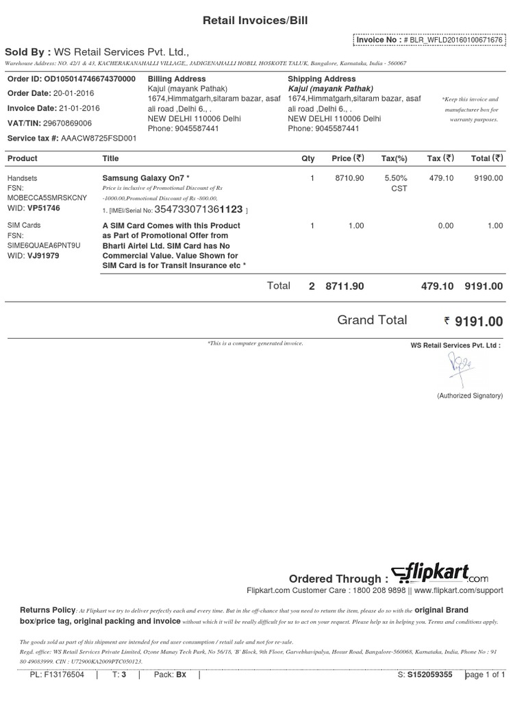 Invoice OD105014746674370000 Invoice Discounts And Allowances