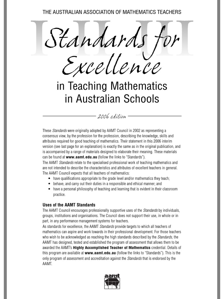 Standards For Excellence: in Teaching Mathematics in Australian Schools ...