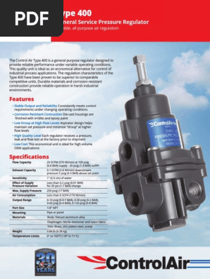 Control Air Pressure Regulator 400 Pressure Screw