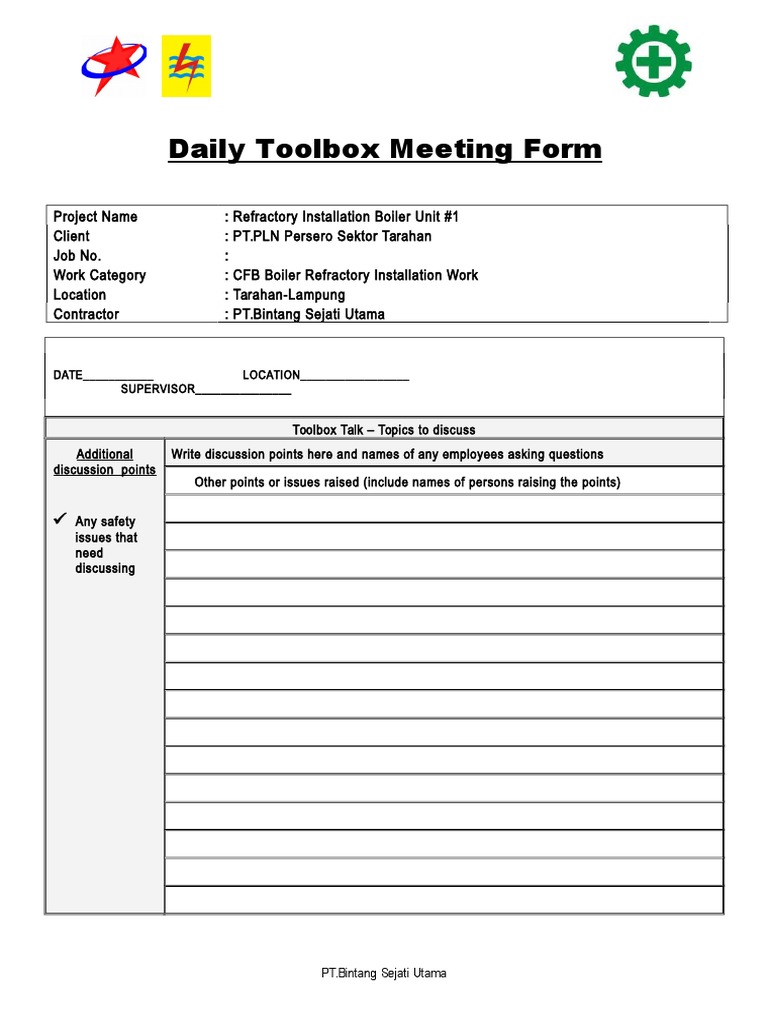 Toolbox Talk Form 1 | PDF