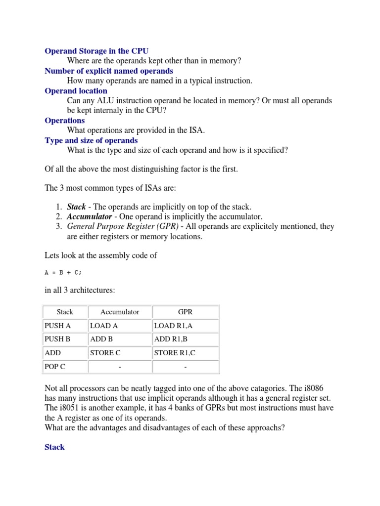 Operand Types in CPU Architectures | PDF | Central Processing Unit ...