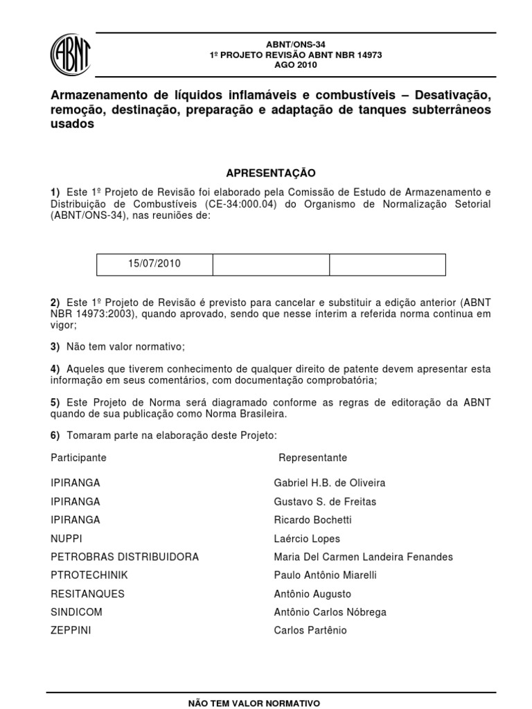 Revisão da NBR 14973: Tanques Subterrâneos | PDF | Desperdício ...