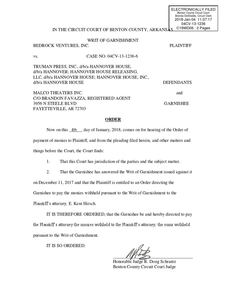 HHSE Malco Court Ordered Garnishment PDF Garnishment