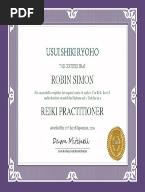 Robin Simon Reiki One Certification