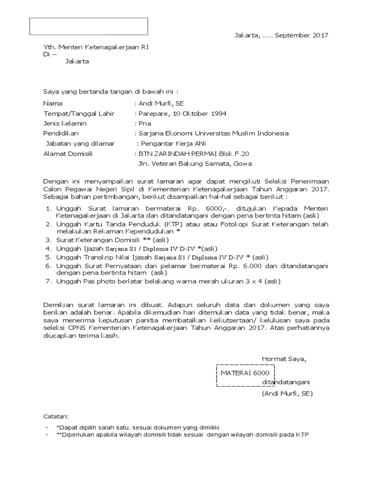Contoh Surat Lamaran Untuk Sarjana | PDF
