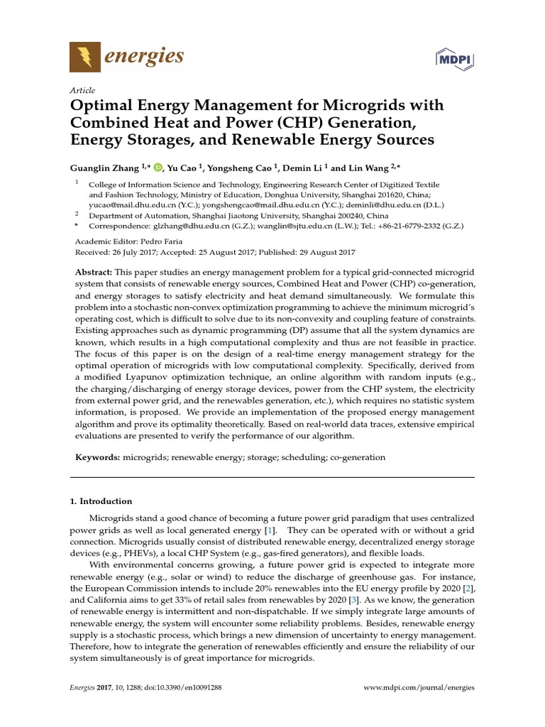 Optimal Energy Management For Microgrids With Combined Heat and Power ...