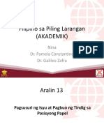 Aralin 13 Pagsusuri NG Isyu at Pagbuo NG Tindig Sa Posisyong Papel