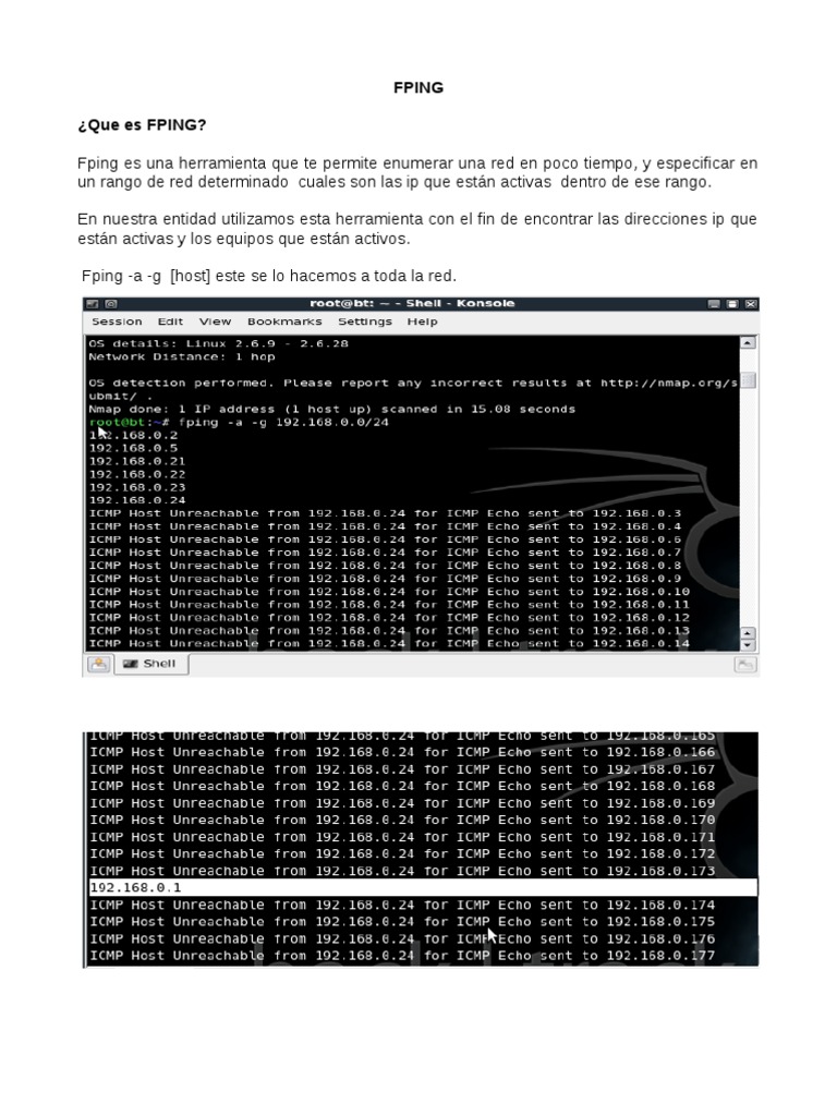 Fping y Nmap PDF Protocolos de Red de computadoras