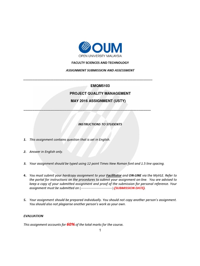 Assignment - Emqm5103 Assignment Rubric May 16 - Usty | PDF | Iso 9000 ...