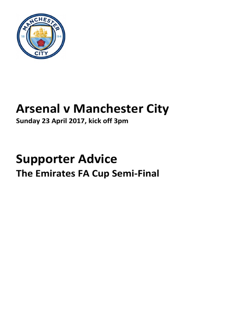 City V Arsenal FA Cup Semi Final Supporter Information PDF London