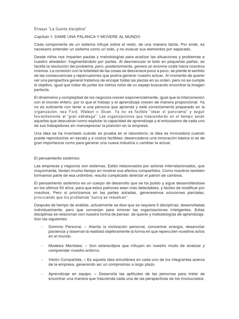 Ensayo La Quinta Disciplina Capítulo 1