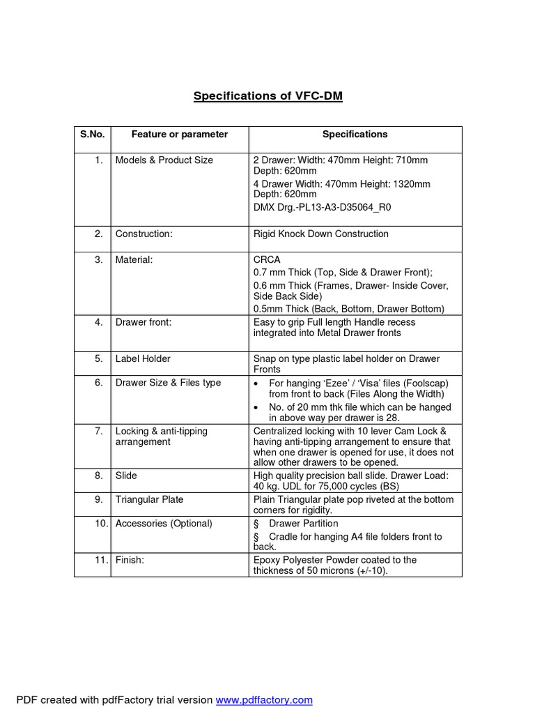 VFC-DM Specifications and Features | PDF