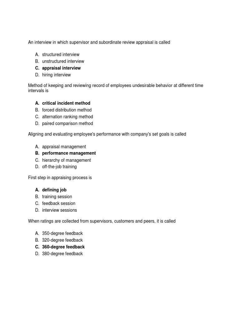 Performance Management Quiz Answers