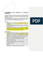 Procedimiento para Recepcion de Productos Alimenticios