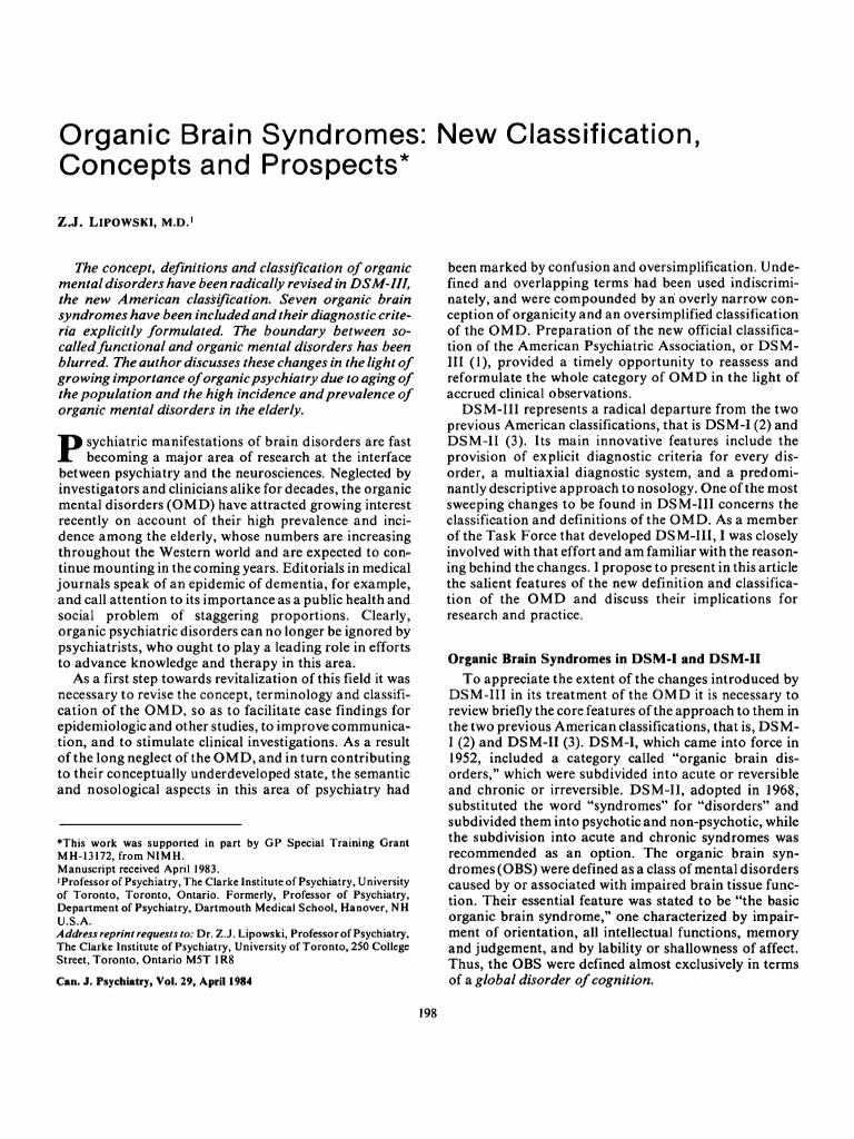 Classification of Organic Brain Disorders | PDF | Diagnostic And ...