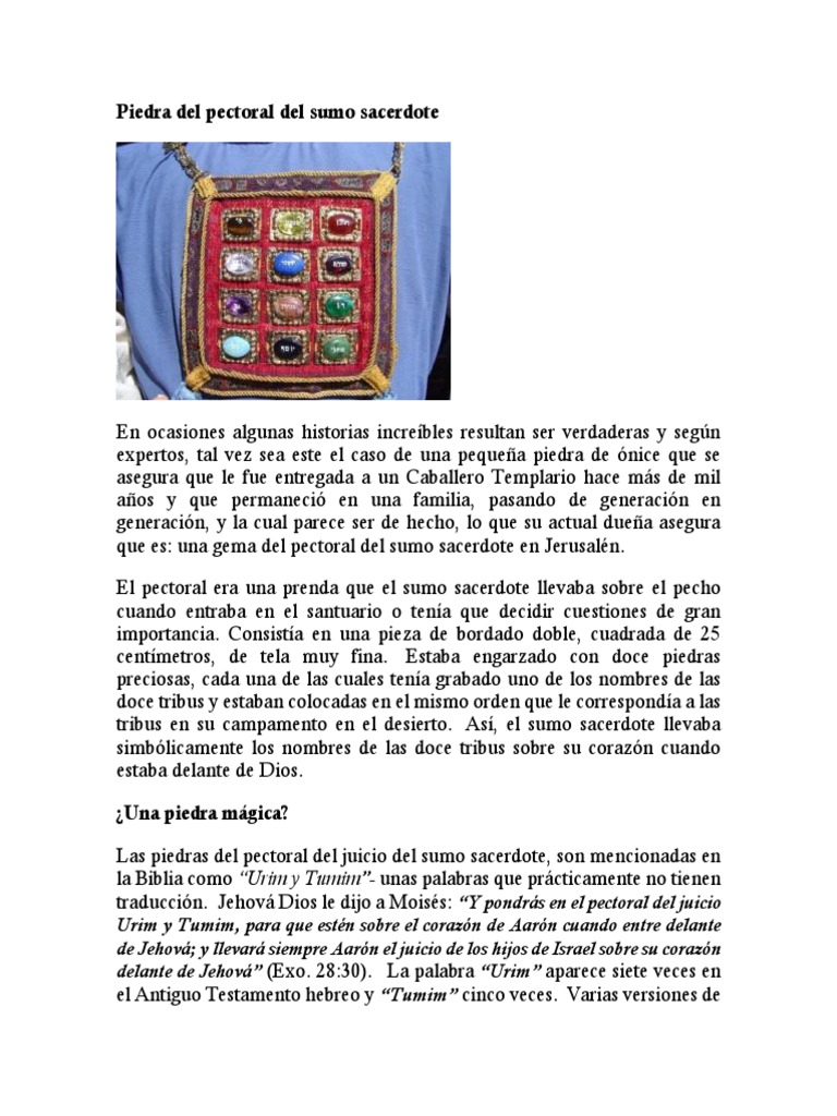 Piedra Del Pectoral Del Sumo Sacerdote PDF Sacerdote Yahvé
