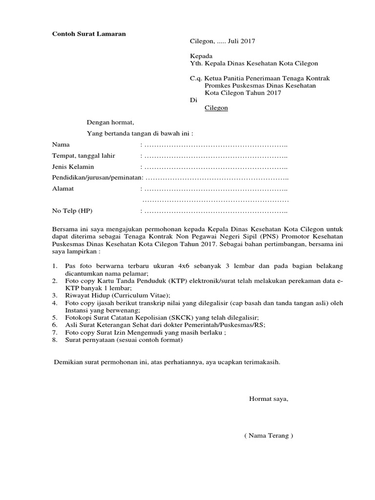 Format Lamaran Promkes