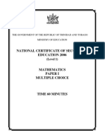 Trinidad and Tobago 2006 National Certificate of Secondary Education Mathematics Paper I Multiple Choice