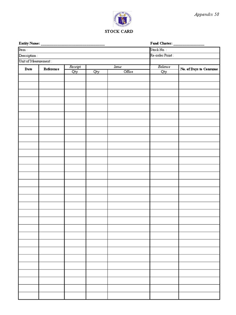 Appendix 58 Stock Card PDF