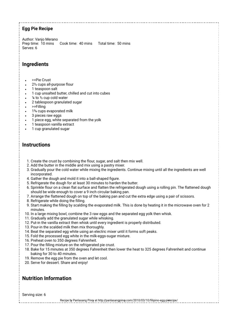 Egg Pie Recipe | PDF
