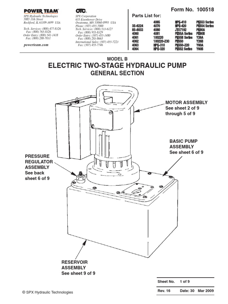 SPX Power Team Electric Pump Pump Parts Sheet PDF Valve Pump