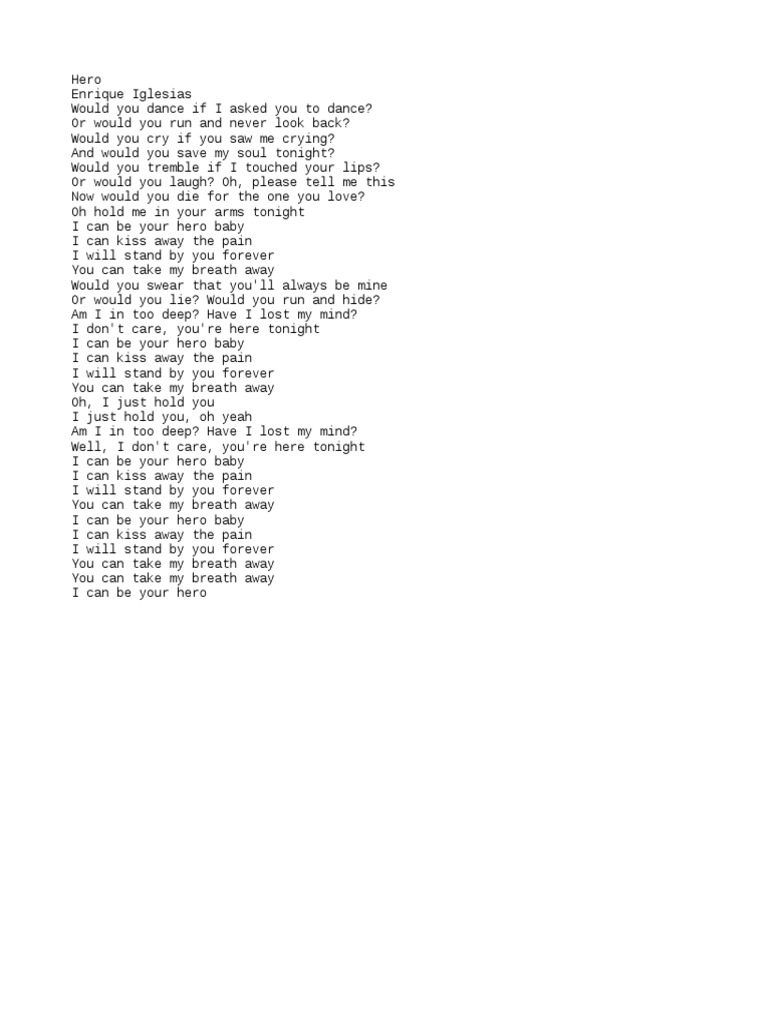Hero Lyrics by Enrique Iglesias PDF