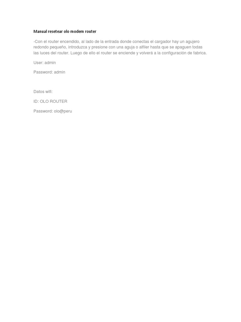 Manual Resetear Olo Modem Router | PDF