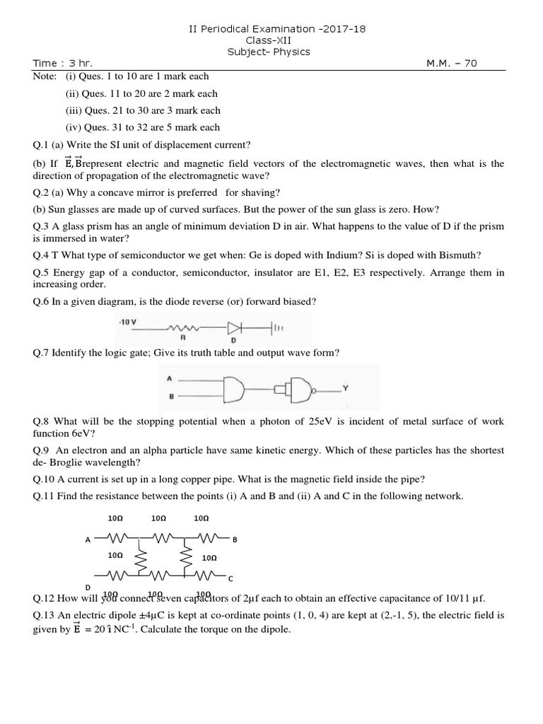 12th Physics II Term Test 2017 - 18 | PDF | Photoelectric Effect ...