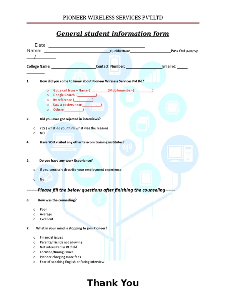 General Student Information Form | PDF | Career & Growth