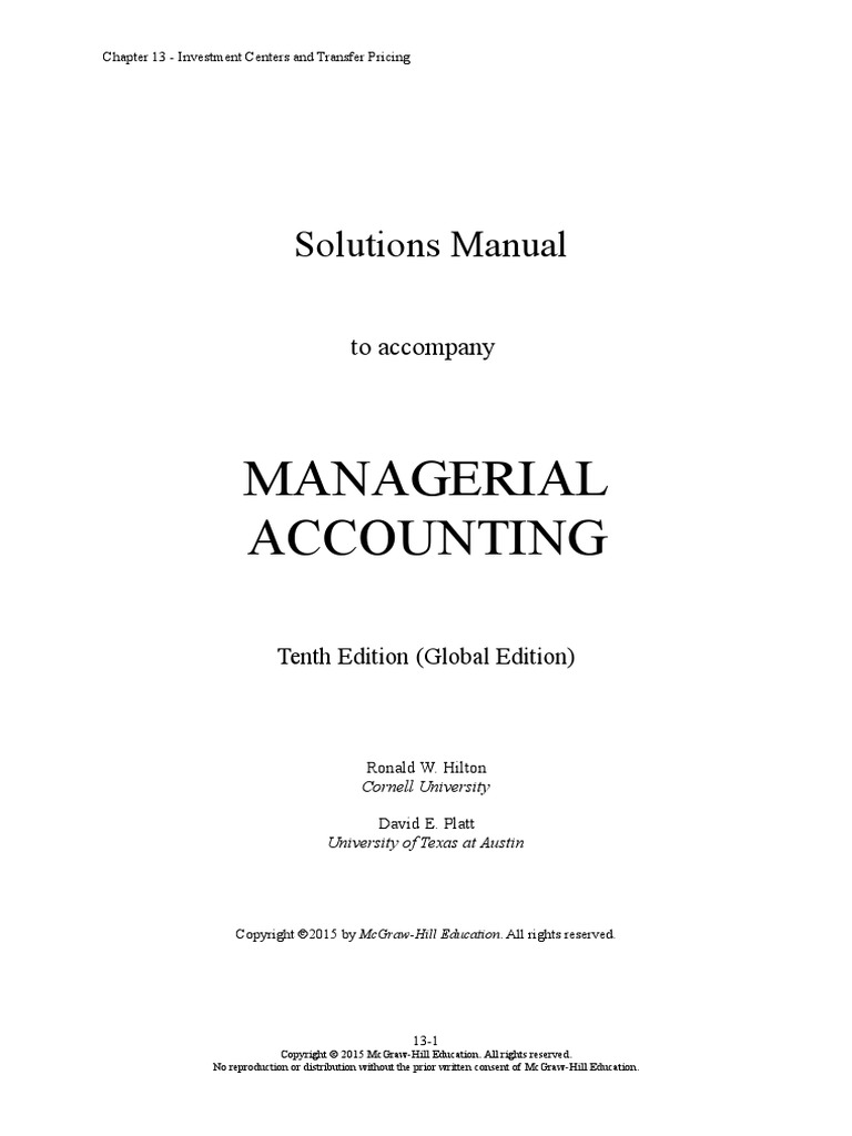 Managerial Accounting: Solutions Manual | PDF | Revenue | Cost Of Capital