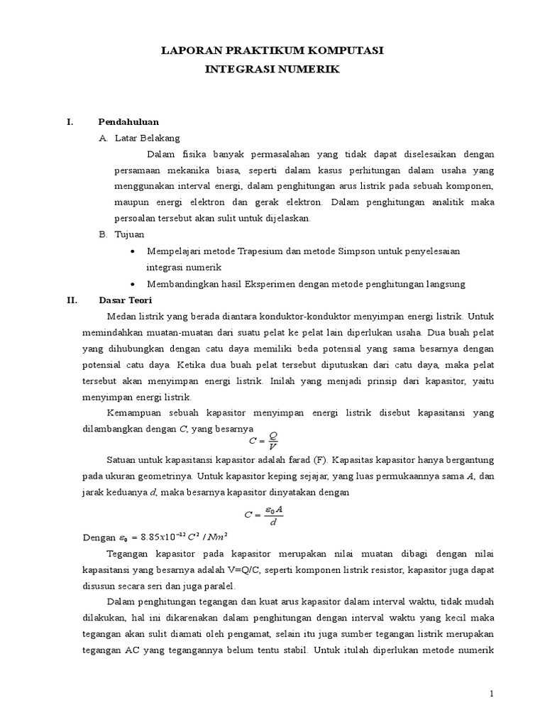 Laporan Komputasi Integrasi Numerik | PDF