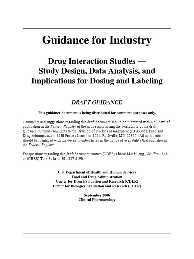 FDA Guidance on Drug Interaction Studies | PDF | Cytochrome P450 ...