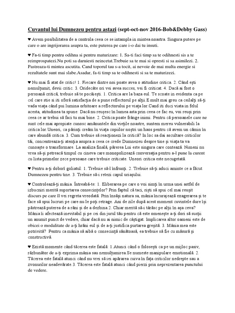 Cuvantul Lui Dumnezeu Pentru Astazi