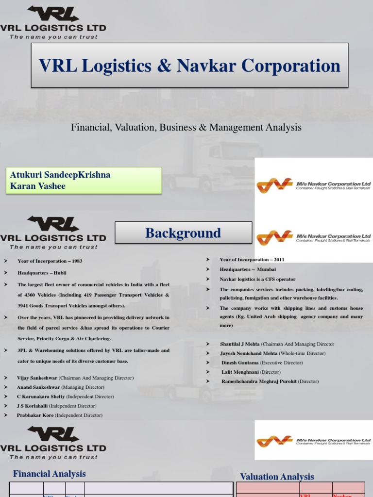 VRL Logistics & Navkar Corporation: Financial, Valuation, Business ...