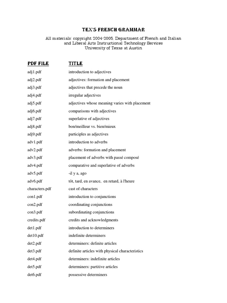 tex s french grammar pdf adjective grammatical tense