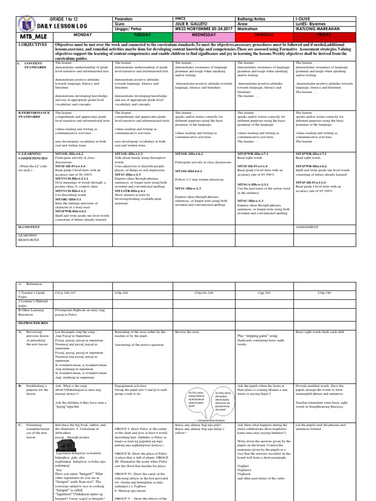 Dll Mtb Mle Week 23 q3 Grade 1 Olive Learning Reading (Process)