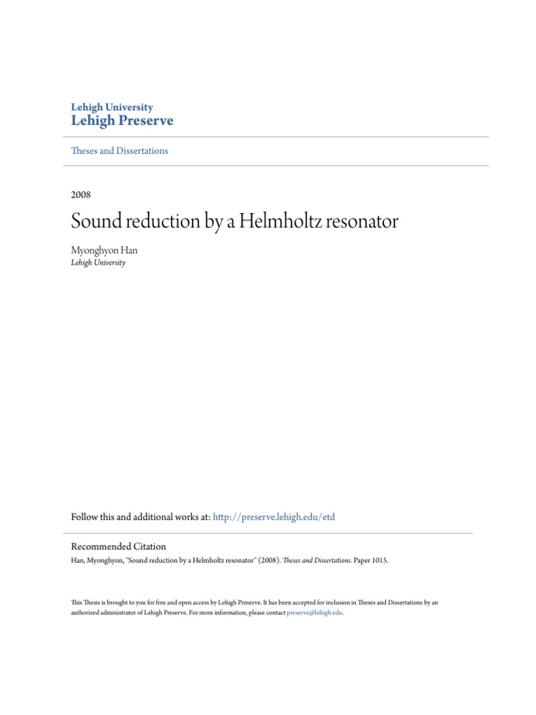 Sound Reduction by A Helmholtz Resonator | PDF | Sampling (Signal ...
