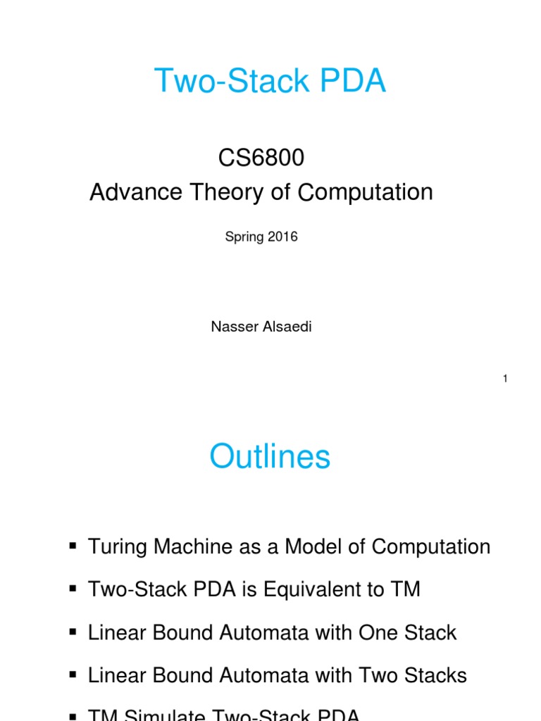 Two-Stack PDA: CS6800 Advance Theory of Computation | PDF | Automata ...