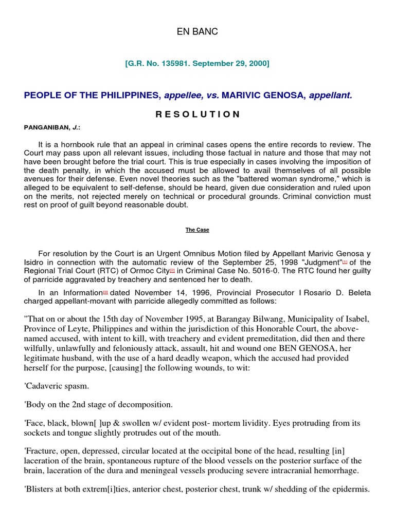 PEOPLE OF THE PHILIPPINES, Appellee, vs. MARIVIC GENOSA, Appellant ...