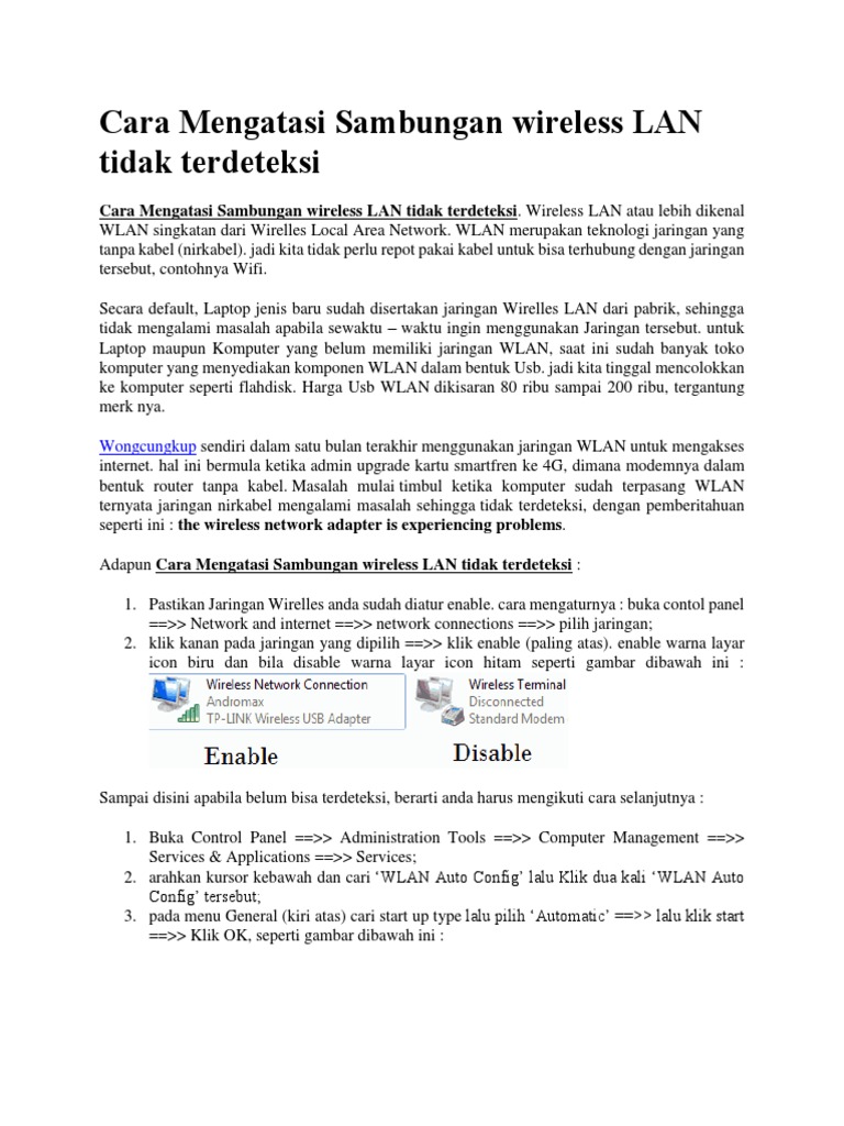 Cara Mengatasi Sambungan Wireless LAN Tidak Terdeteksi PDF