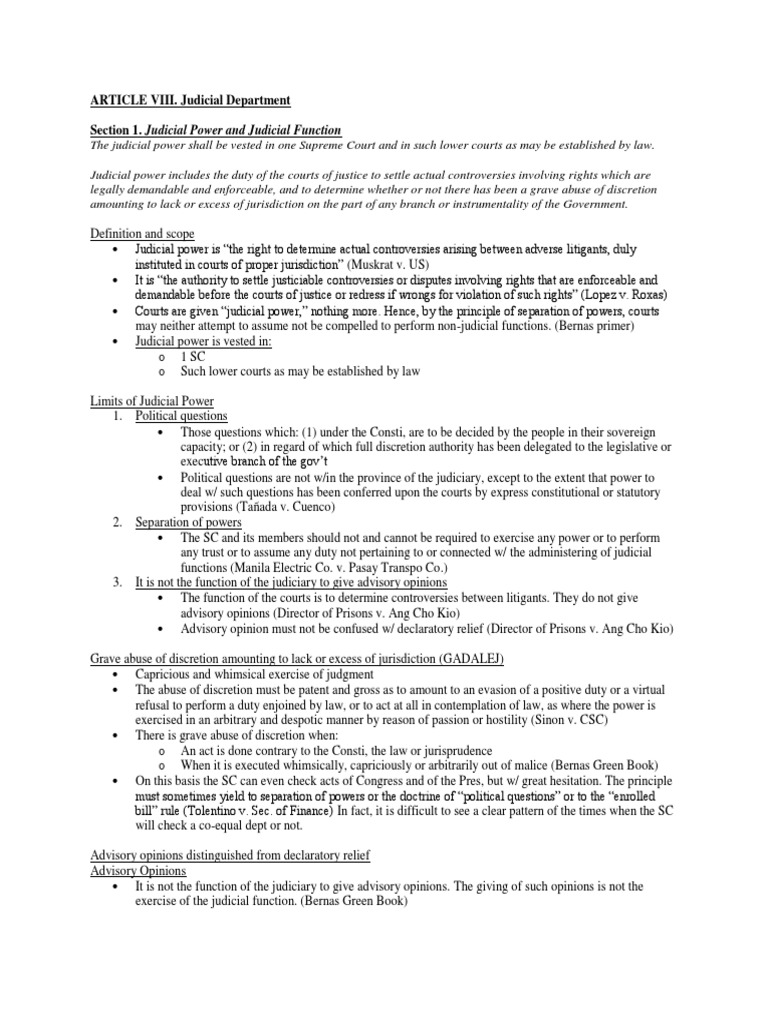 ARTICLE VIII. Judicial Department Section 1. Judicial Power and