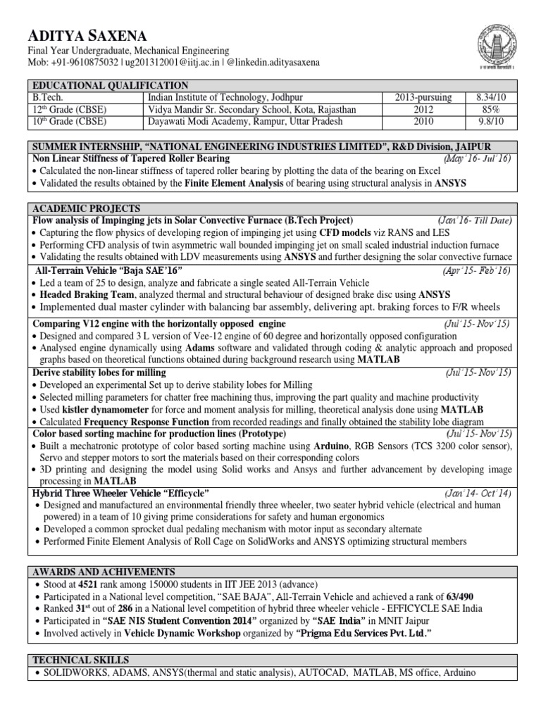 Mechanical Engineering Student Profile | PDF | Computational Fluid ...