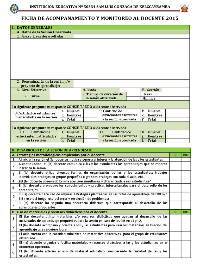 Ficha de Acompañamiento Docente 2015 | PDF | Salón de clases | Maestros