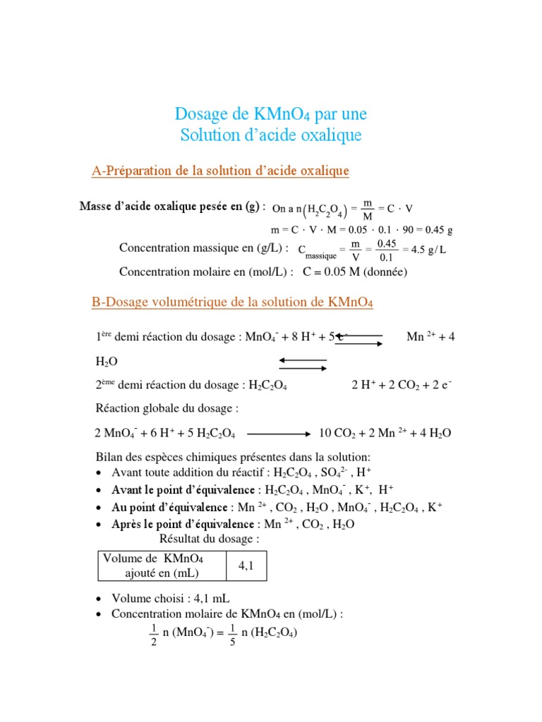 Dosage De Kmno4