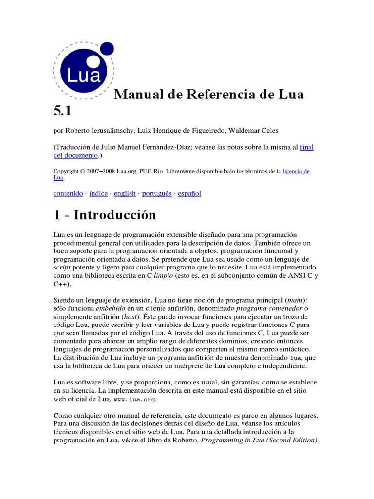 Manual de Referencia de Lua 5 | PDF | Lenguaje de programación ...