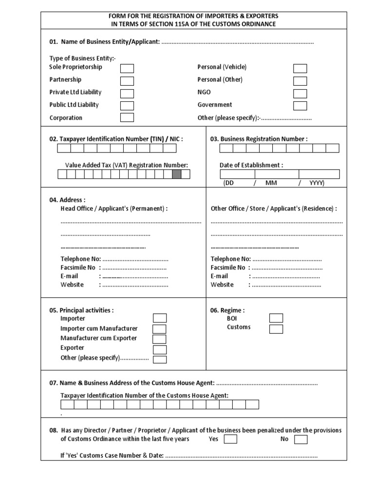 Application Form For The Registration of Importers & Exporters | PDF ...