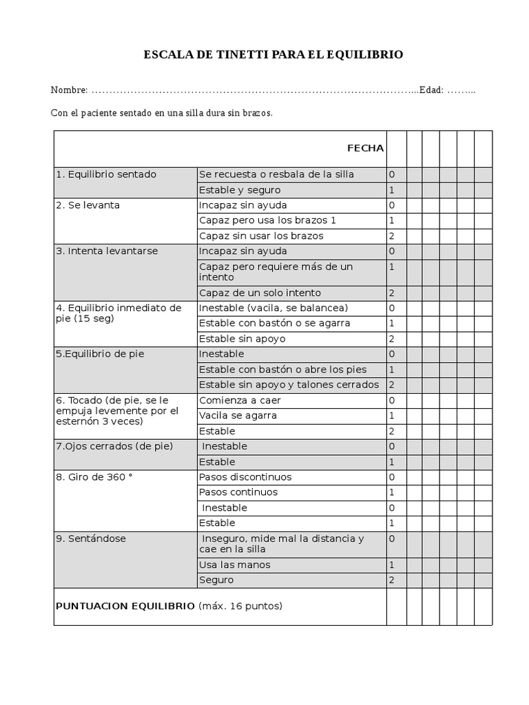 Escala de Tinetti para Equilibrio y Marcha | PDF | Deportes | Agitación