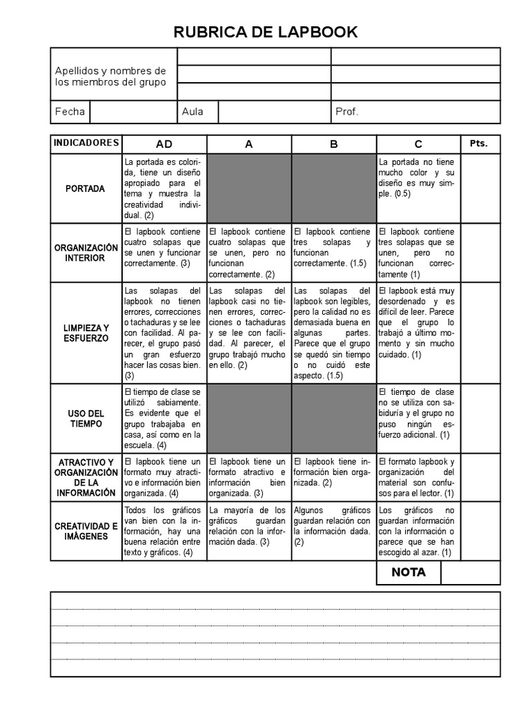 RUBRICA LAPBOOK Cognición Sicología y ciencia cognitiva Prueba