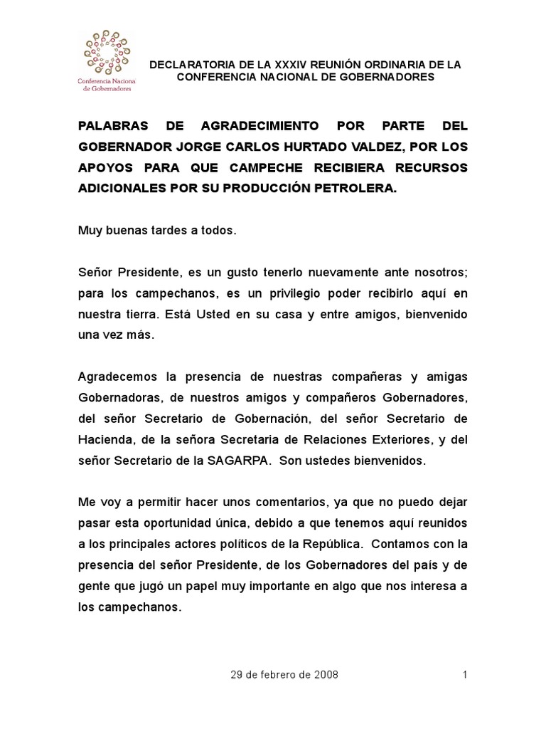 Agradecimiento del Gobernador a Autoridades | PDF | Campeche | Gobierno