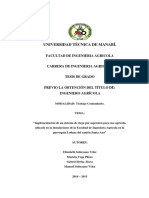 Implementacion de Un Sistema de Riego Por Aspersion para Uso Agricola, Ubicado en La Instalaciones de La Facultad de Ingenieria Agricola en La Parroquia Lodana Del Canton Santa Ana